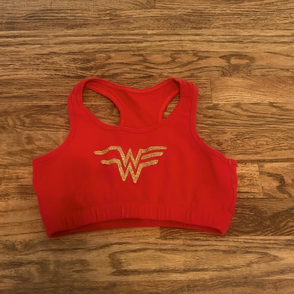 Red Wonder Woman decal sports bra
